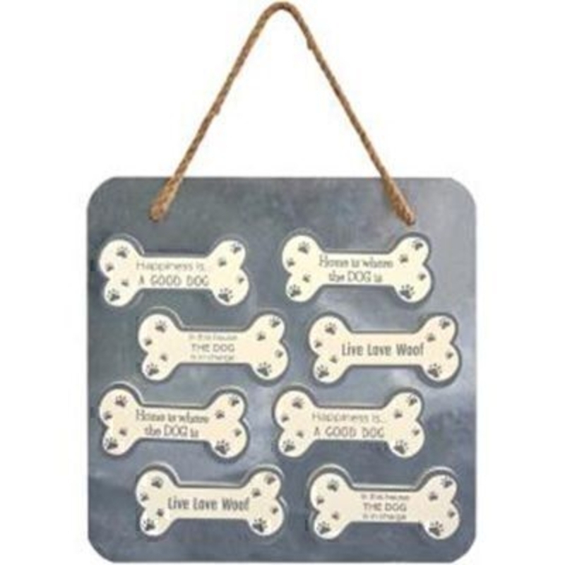 Choice of Bone Shape Doggy Magnet by Transomnia. Cream and silver magnets in the shape of a dog bone featuring a choice of humorous sayings. Choose from 